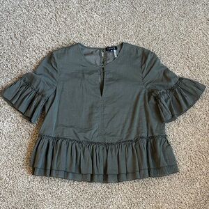 NWOT Olive Green Ruffle Sleeve Top